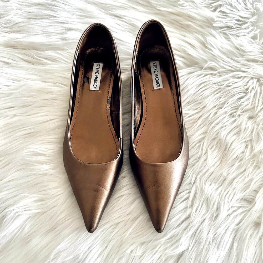 Steve Madden Sybel Bronze Leather Kitten Heels Sz 9